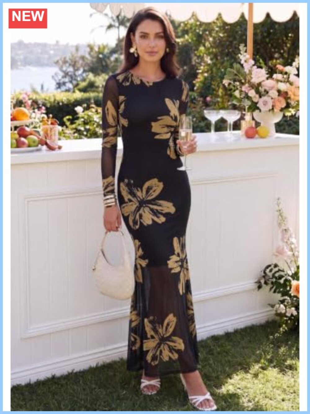 Women's Long Sleeve Floral Maxi Dress Wedding Guest Formal - Picture 4 of 6